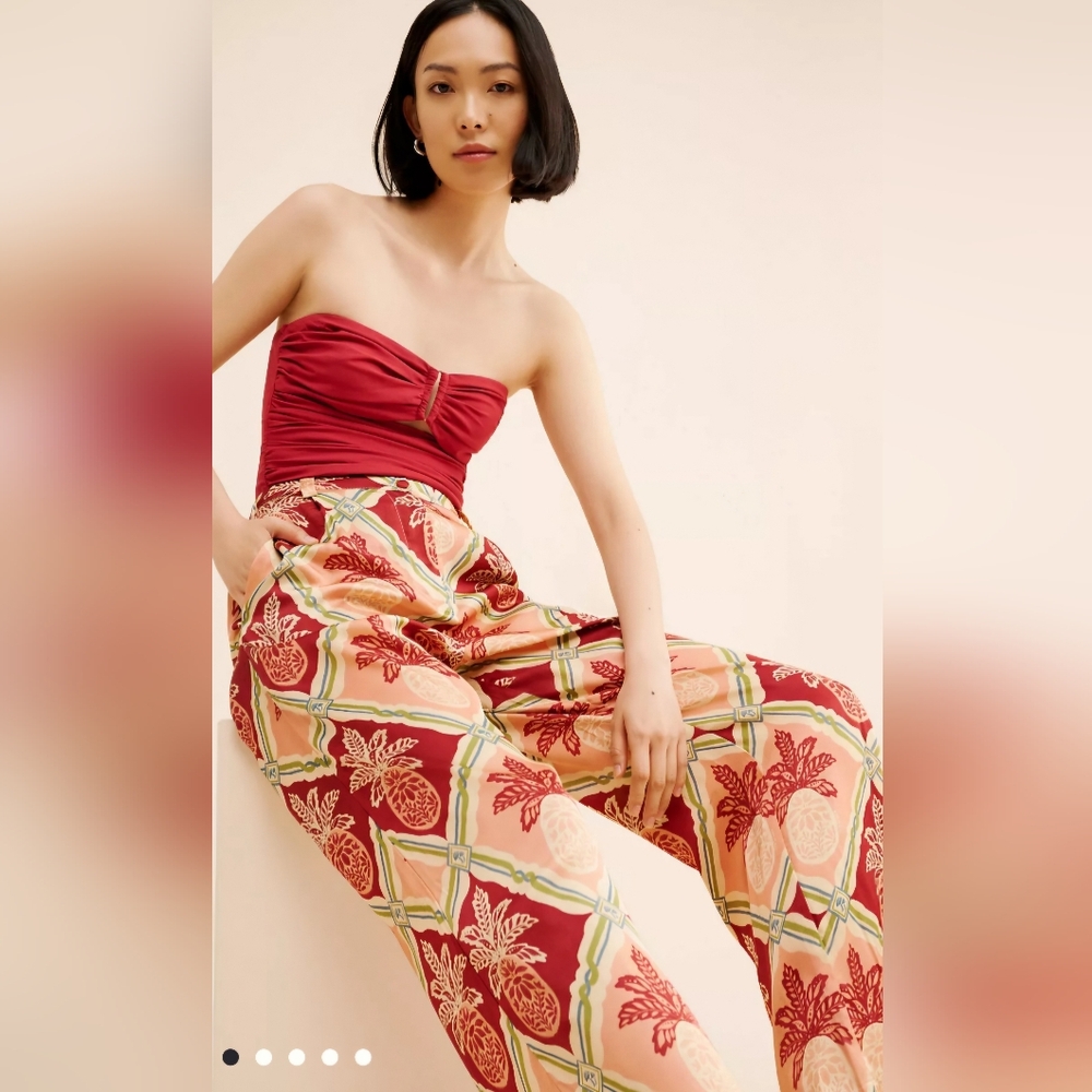FARM Rio Pineapple Satin Wide-Leg Pants - Picture 2 of 9